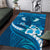 Blue Polynesia Area Rug Tribal Pattern Tropical Frangipani