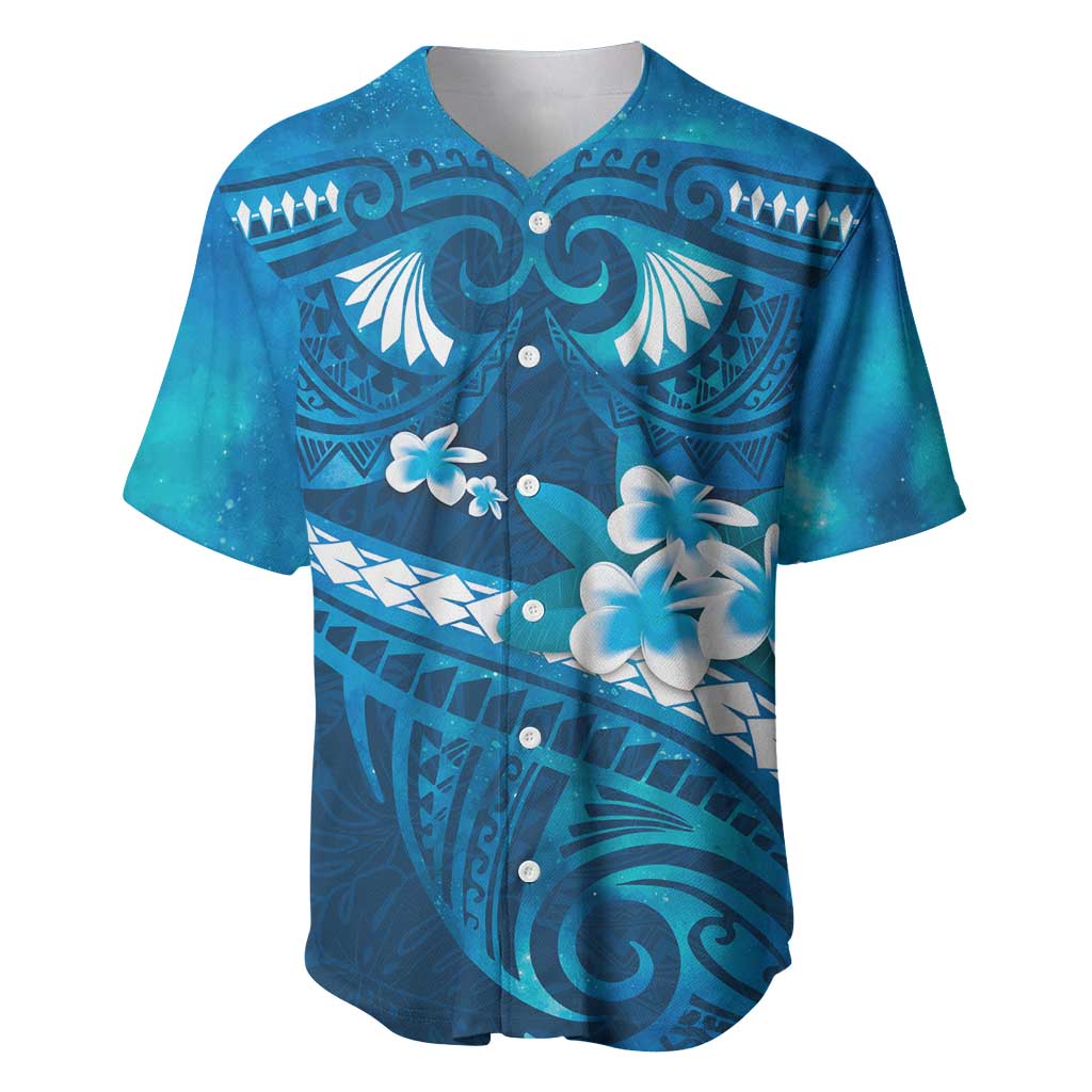 Blue Polynesia Baseball Jersey Tribal Pattern Tropical Frangipani LT14 Blue - Polynesian Pride