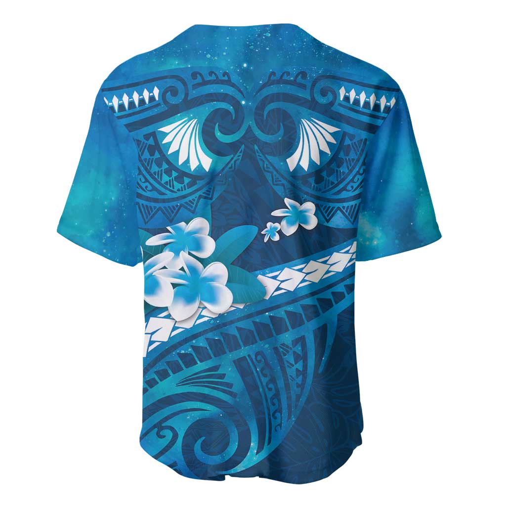 Blue Polynesia Baseball Jersey Tribal Pattern Tropical Frangipani LT14 - Polynesian Pride