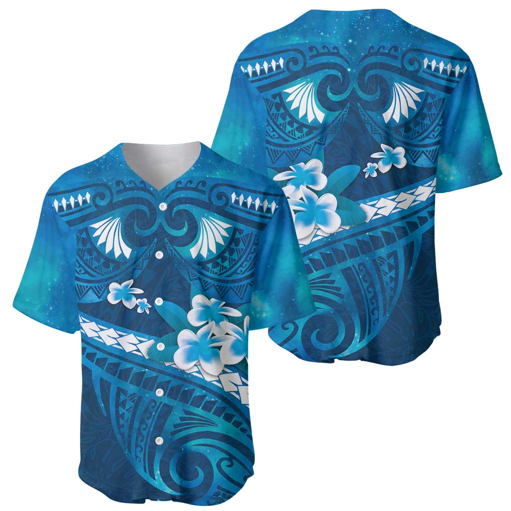 Blue Polynesia Baseball Jersey Tribal Pattern Tropical Frangipani LT14 - Polynesian Pride