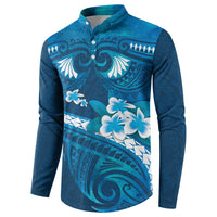 Blue Polynesia Button Sweatshirt Tribal Pattern Tropical Frangipani LT14 - Polynesian Pride