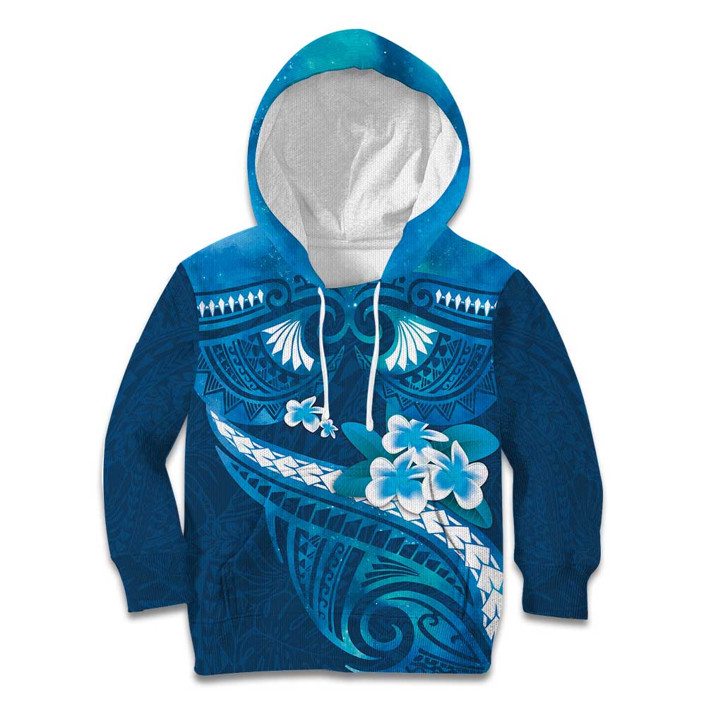 Blue Polynesia Kid Hoodie Tribal Pattern Tropical Frangipani