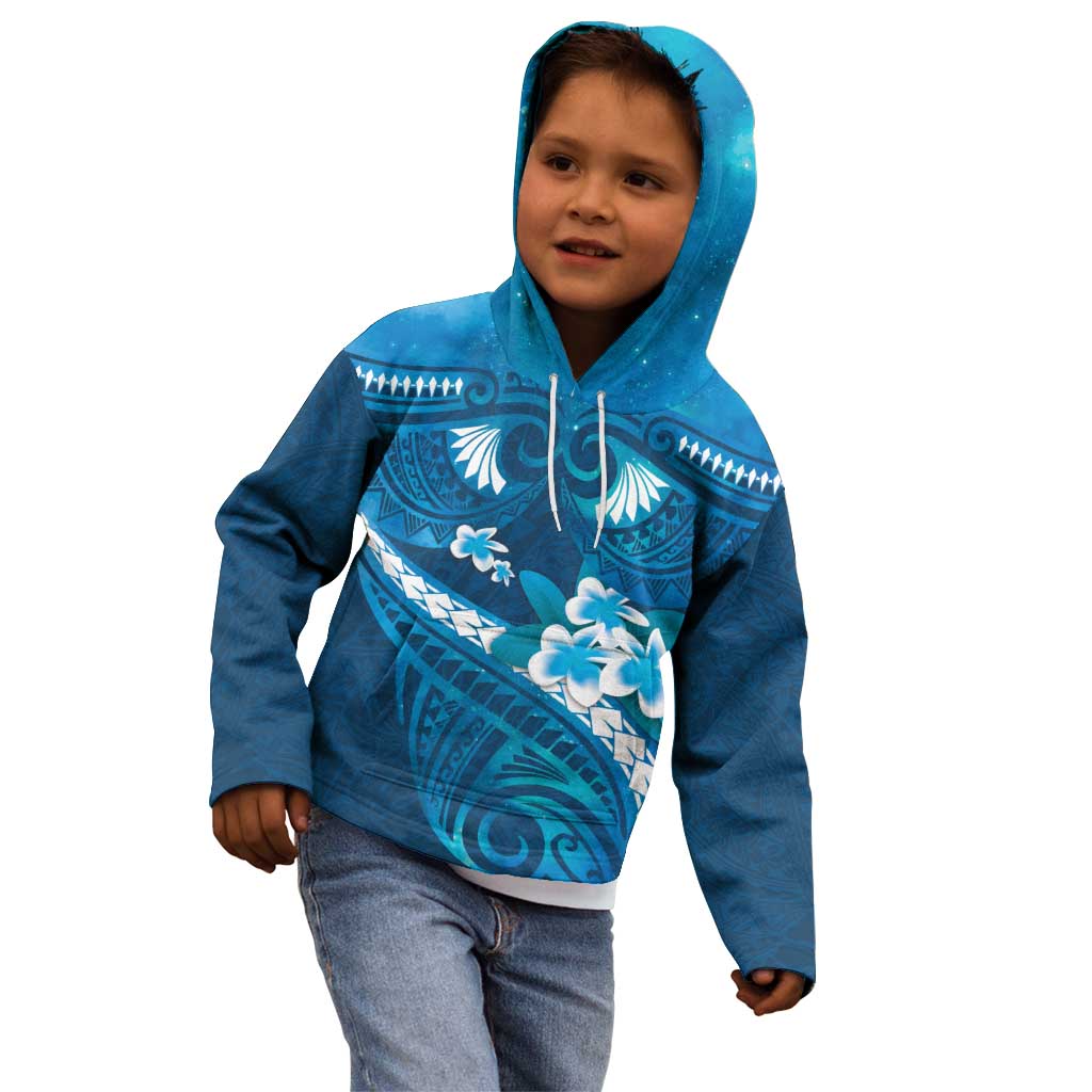 Blue Polynesia Kid Hoodie Tribal Pattern Tropical Frangipani