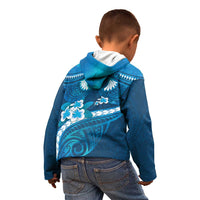 Blue Polynesia Kid Hoodie Tribal Pattern Tropical Frangipani