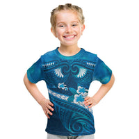 Blue Polynesia Kid T Shirt Tribal Pattern Tropical Frangipani LT14 Blue - Polynesian Pride
