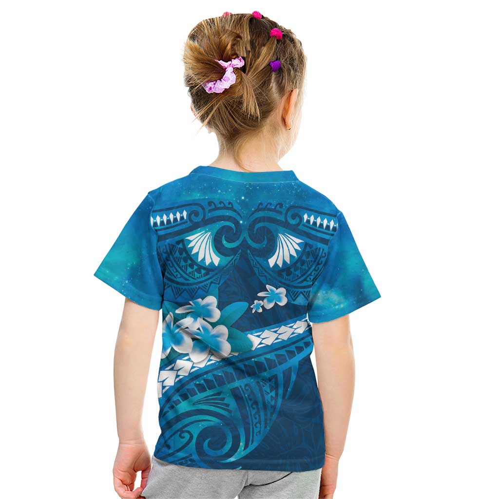 Blue Polynesia Kid T Shirt Tribal Pattern Tropical Frangipani LT14 - Polynesian Pride