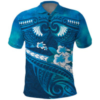 Blue Polynesia Polo Shirt Tribal Pattern Tropical Frangipani