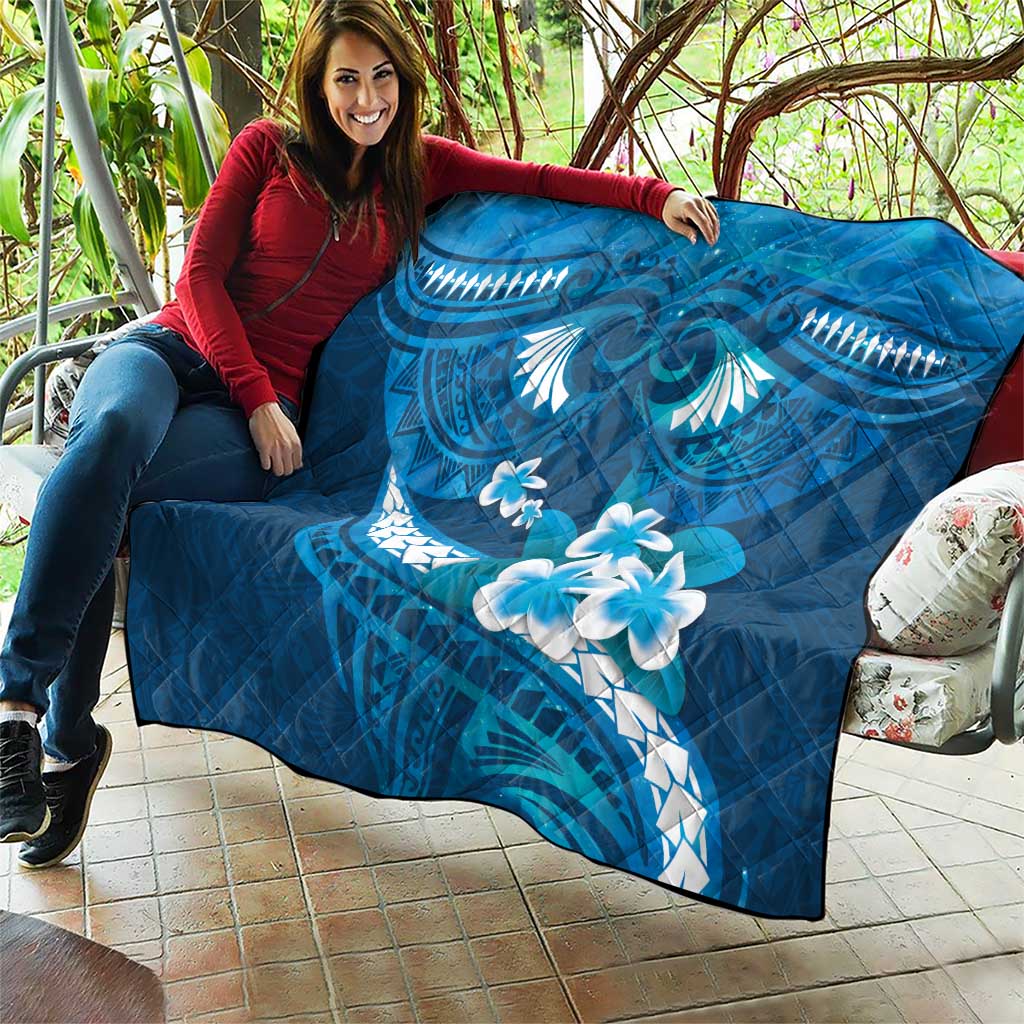 Blue Polynesia Quilt Tribal Pattern Tropical Frangipani