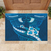 Blue Polynesia Rubber Doormat Tribal Pattern Tropical Frangipani