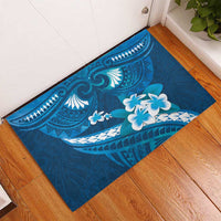 Blue Polynesia Rubber Doormat Tribal Pattern Tropical Frangipani