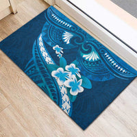 Blue Polynesia Rubber Doormat Tribal Pattern Tropical Frangipani