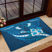 Blue Polynesia Rubber Doormat Tribal Pattern Tropical Frangipani