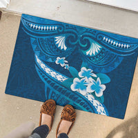 Blue Polynesia Rubber Doormat Tribal Pattern Tropical Frangipani