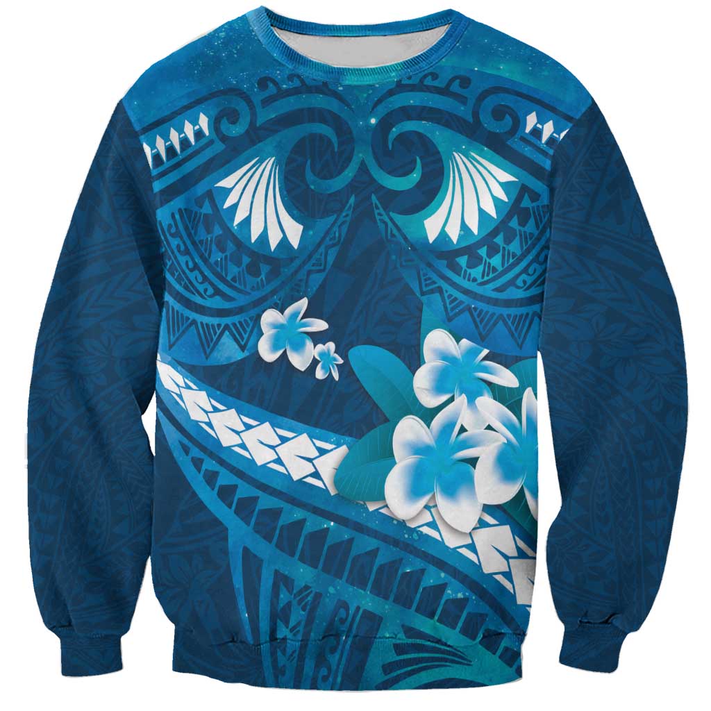 Blue Polynesia Sweatshirt Tribal Pattern Tropical Frangipani LT14 Unisex Blue - Polynesian Pride