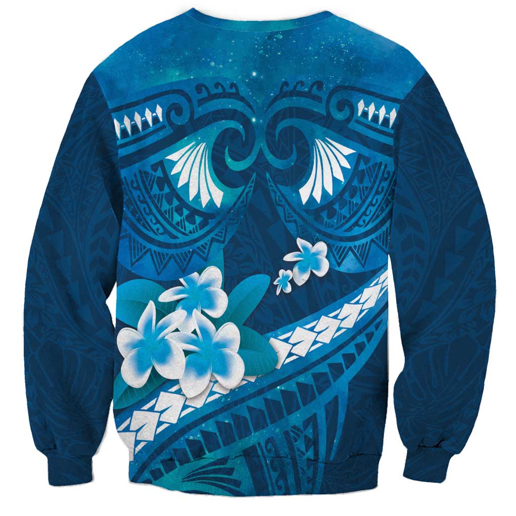 Blue Polynesia Sweatshirt Tribal Pattern Tropical Frangipani LT14 - Polynesian Pride