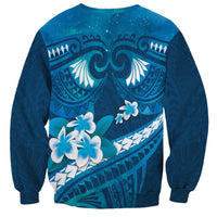 Blue Polynesia Sweatshirt Tribal Pattern Tropical Frangipani LT14 - Polynesian Pride