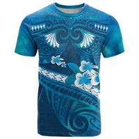 Blue Polynesia T Shirt Tribal Pattern Tropical Frangipani LT14 Blue - Polynesian Pride