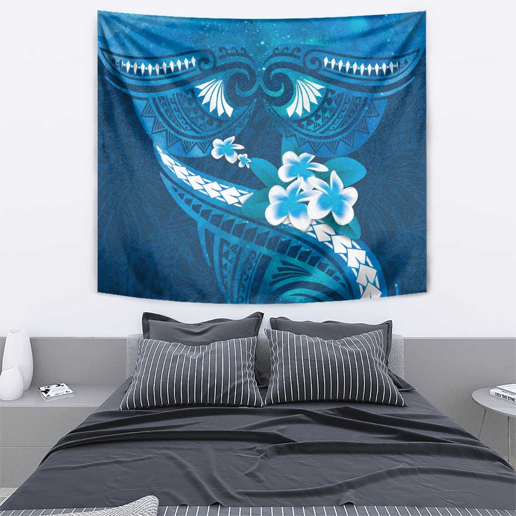 Blue Polynesia Tapestry Tribal Pattern Tropical Frangipani