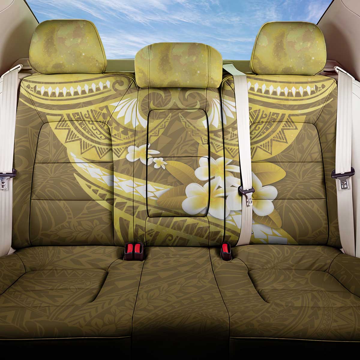 Gold Polynesia Back Car Seat Cover Tribal Pattern Tropical Frangipani