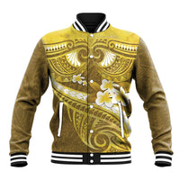 Gold Polynesia Baseball Jacket Tribal Pattern Tropical Frangipani LT14 Unisex Gold - Polynesian Pride