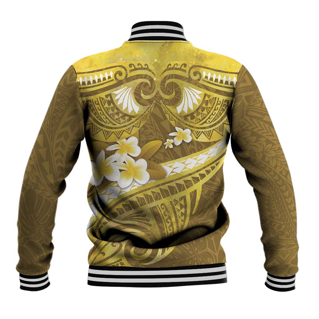 Gold Polynesia Baseball Jacket Tribal Pattern Tropical Frangipani LT14 - Polynesian Pride