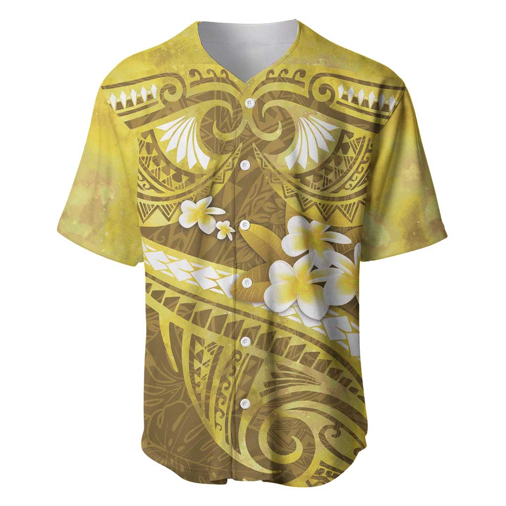 Gold Polynesia Baseball Jersey Tribal Pattern Tropical Frangipani LT14 Gold - Polynesian Pride