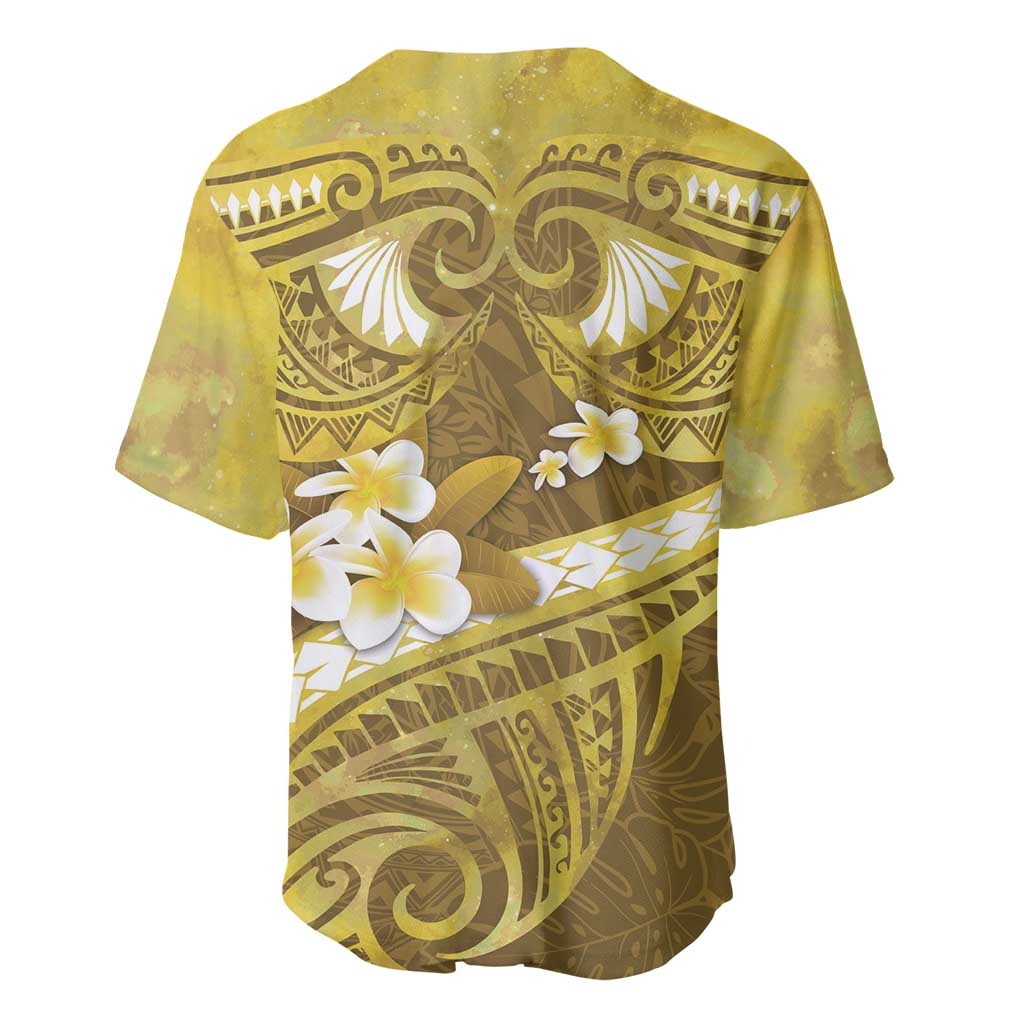 Gold Polynesia Baseball Jersey Tribal Pattern Tropical Frangipani LT14 - Polynesian Pride