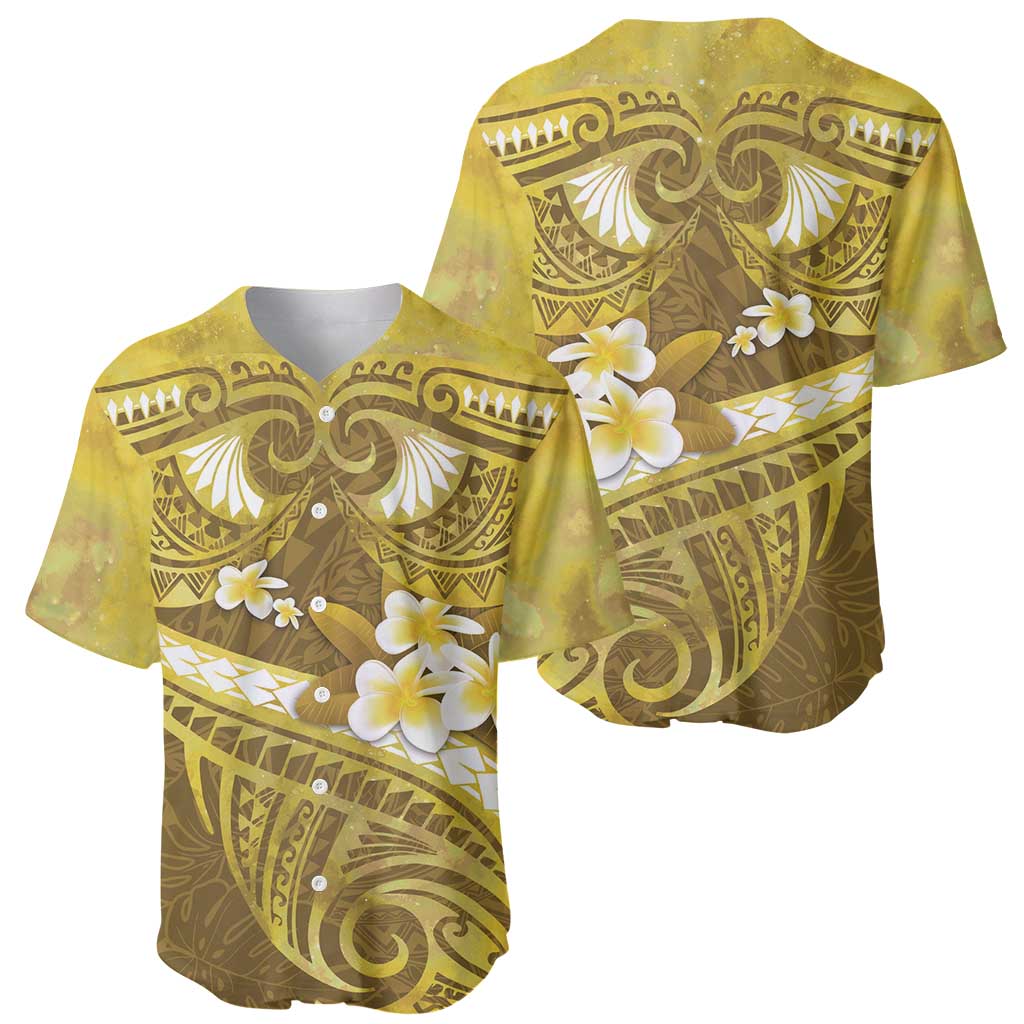 Gold Polynesia Baseball Jersey Tribal Pattern Tropical Frangipani LT14 - Polynesian Pride
