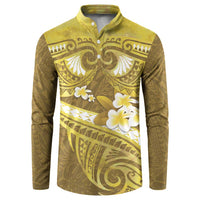 Gold Polynesia Button Sweatshirt Tribal Pattern Tropical Frangipani