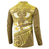 Gold Polynesia Button Sweatshirt Tribal Pattern Tropical Frangipani