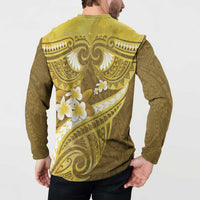 Gold Polynesia Button Sweatshirt Tribal Pattern Tropical Frangipani