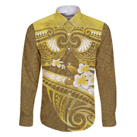 Gold Polynesia Family Matching Puletasi and Hawaiian Shirt Tribal Pattern Tropical Frangipani