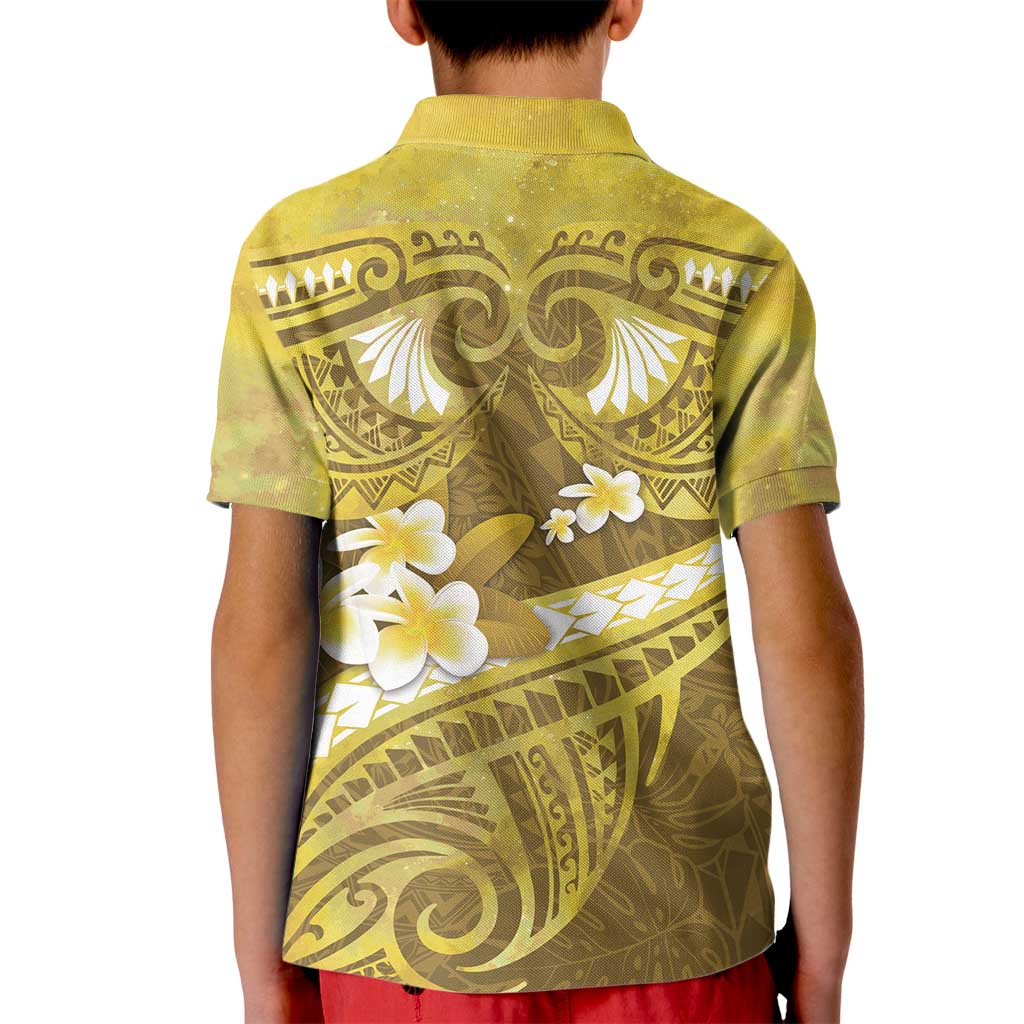Gold Polynesia Kid Polo Shirt Tribal Pattern Tropical Frangipani LT14 - Polynesian Pride