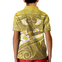 Gold Polynesia Kid Polo Shirt Tribal Pattern Tropical Frangipani LT14 - Polynesian Pride