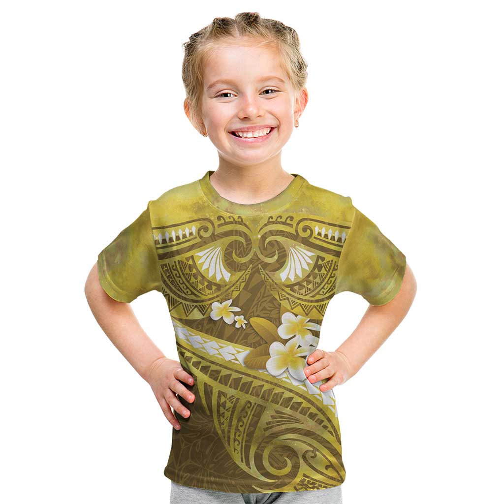 Gold Polynesia Kid T Shirt Tribal Pattern Tropical Frangipani LT14 Gold - Polynesian Pride