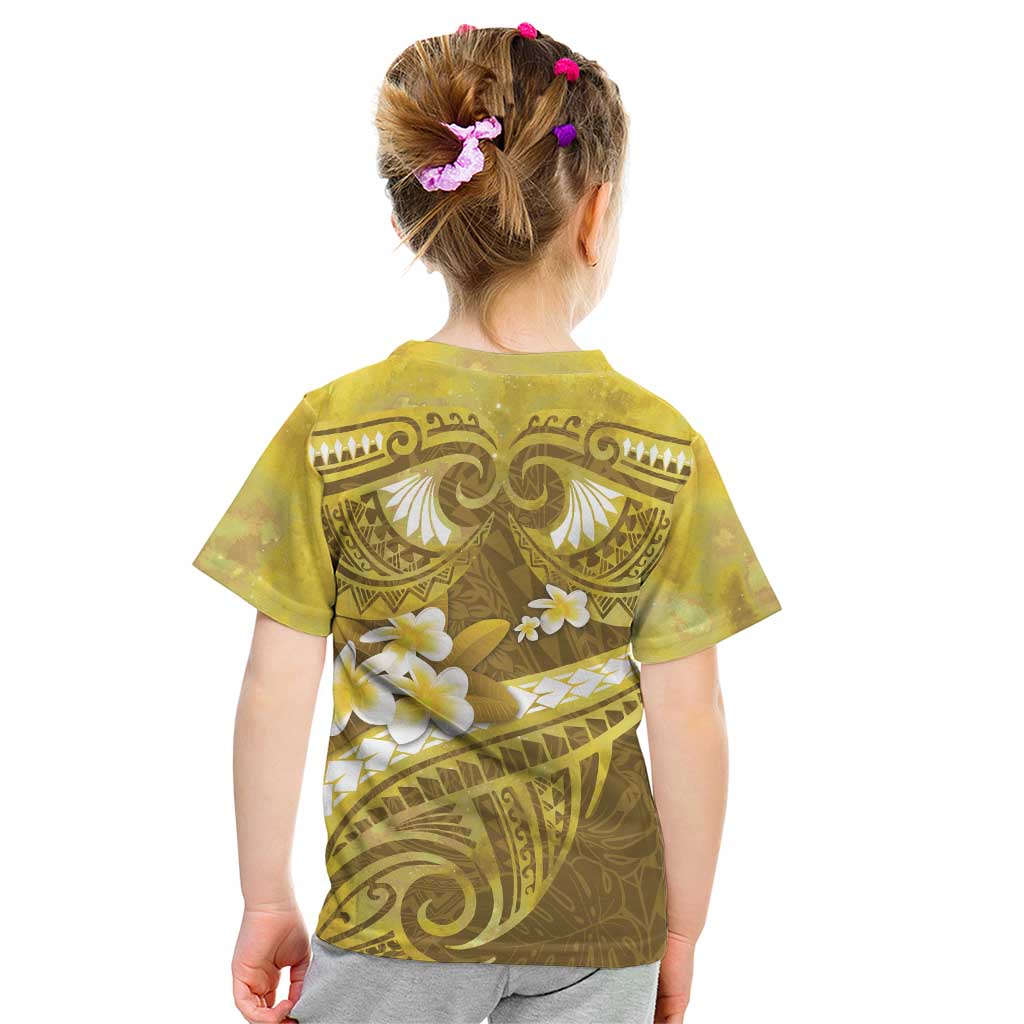 Gold Polynesia Kid T Shirt Tribal Pattern Tropical Frangipani LT14 - Polynesian Pride