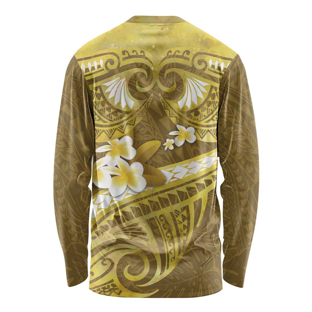 Gold Polynesia Long Sleeve Shirt Tribal Pattern Tropical Frangipani