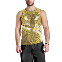 Gold Polynesia Men Tank Top Tribal Pattern Tropical Frangipani