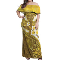 Gold Polynesia Off Shoulder Maxi Dress Tribal Pattern Tropical Frangipani LT14 Women Gold - Polynesian Pride