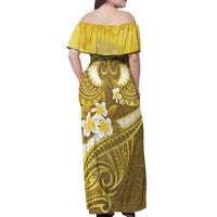 Gold Polynesia Off Shoulder Maxi Dress Tribal Pattern Tropical Frangipani LT14 - Polynesian Pride