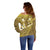 Gold Polynesia Off Shoulder Sweater Tribal Pattern Tropical Frangipani