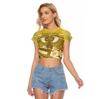 Gold Polynesia Raglan Cropped T Shirt Tribal Pattern Tropical Frangipani LT14 Female Gold - Polynesian Pride