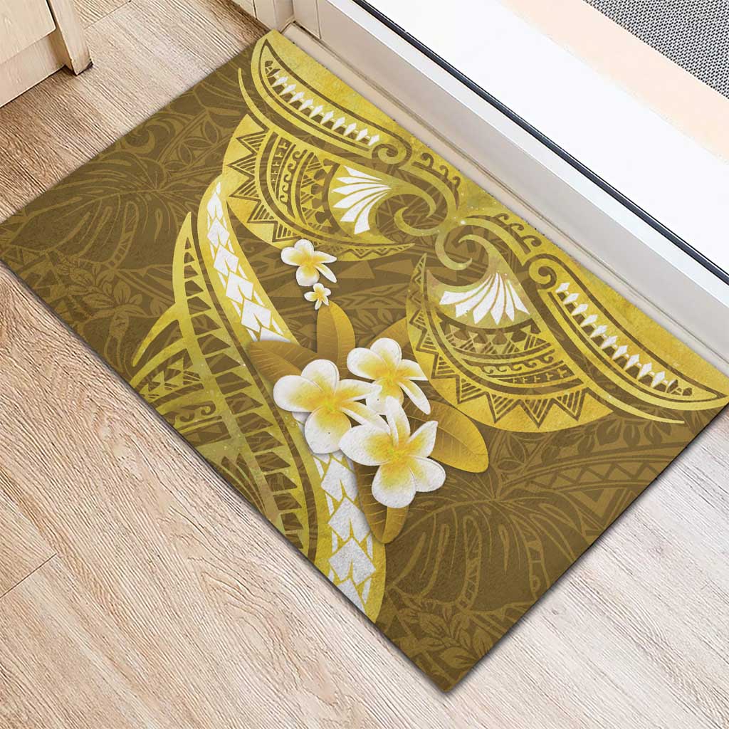 Gold Polynesia Rubber Doormat Tribal Pattern Tropical Frangipani LT14 - Polynesian Pride