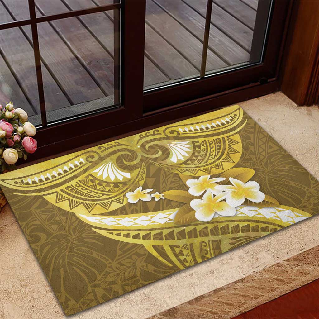 Gold Polynesia Rubber Doormat Tribal Pattern Tropical Frangipani LT14 - Polynesian Pride