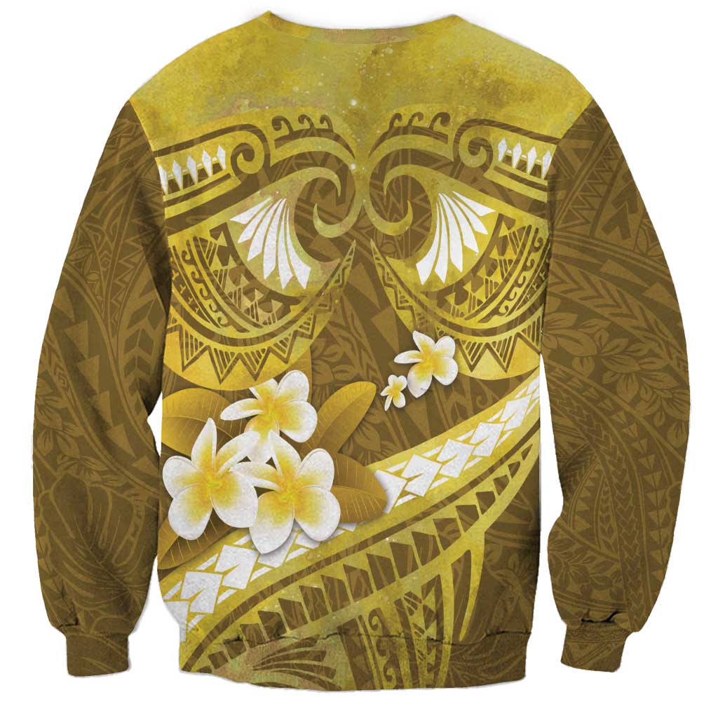 Gold Polynesia Sweatshirt Tribal Pattern Tropical Frangipani LT14 - Polynesian Pride