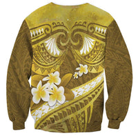 Gold Polynesia Sweatshirt Tribal Pattern Tropical Frangipani LT14 - Polynesian Pride