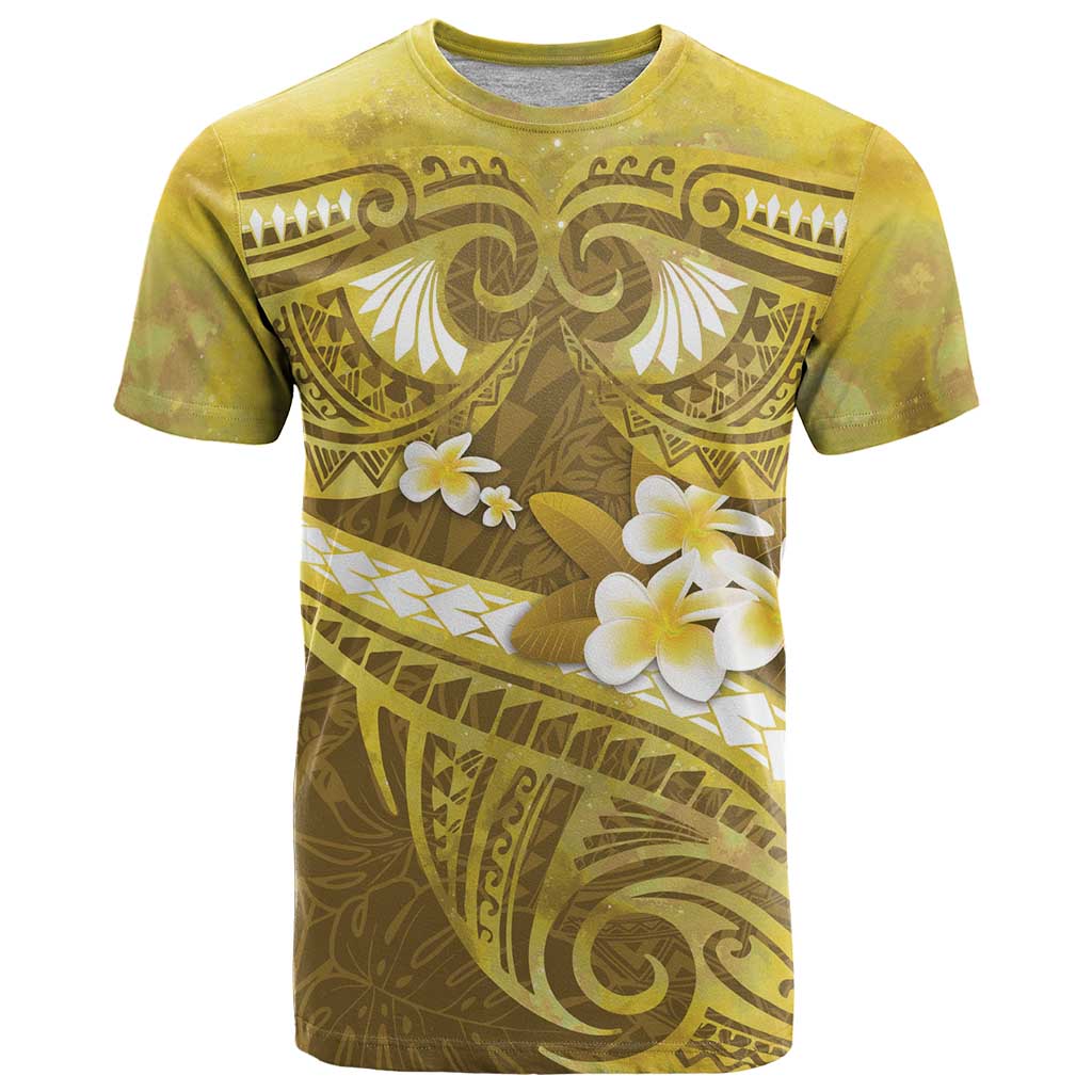 Gold Polynesia T Shirt Tribal Pattern Tropical Frangipani LT14 Gold - Polynesian Pride
