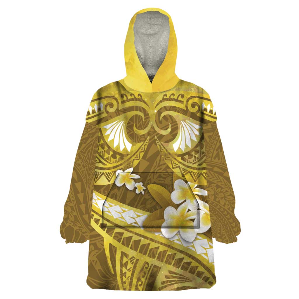 Gold Polynesia Wearable Blanket Hoodie Tribal Pattern Tropical Frangipani LT14 One Size Gold - Polynesian Pride