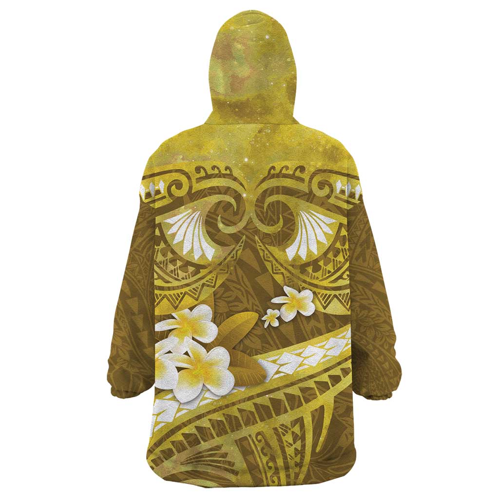 Gold Polynesia Wearable Blanket Hoodie Tribal Pattern Tropical Frangipani LT14 - Polynesian Pride