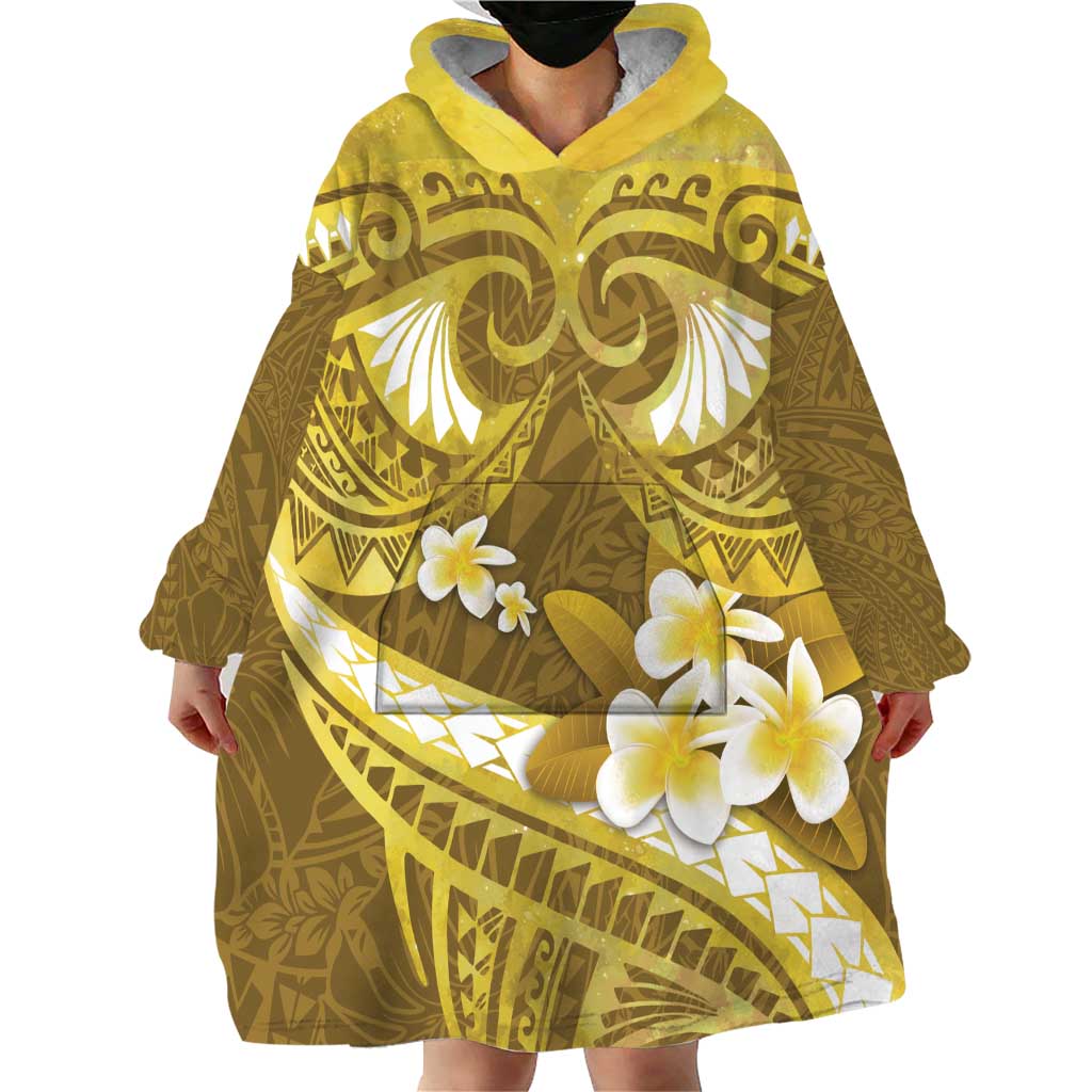 Gold Polynesia Wearable Blanket Hoodie Tribal Pattern Tropical Frangipani LT14 - Polynesian Pride